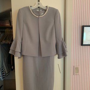 NWT Tahari Open Jacket w/ Dress, Sz4, Silver Grey